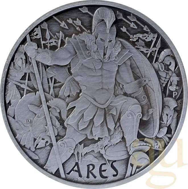 1 Unze Silbermünze Tuvalu - Gods of Olympus - Ares 2023 Antik Finish