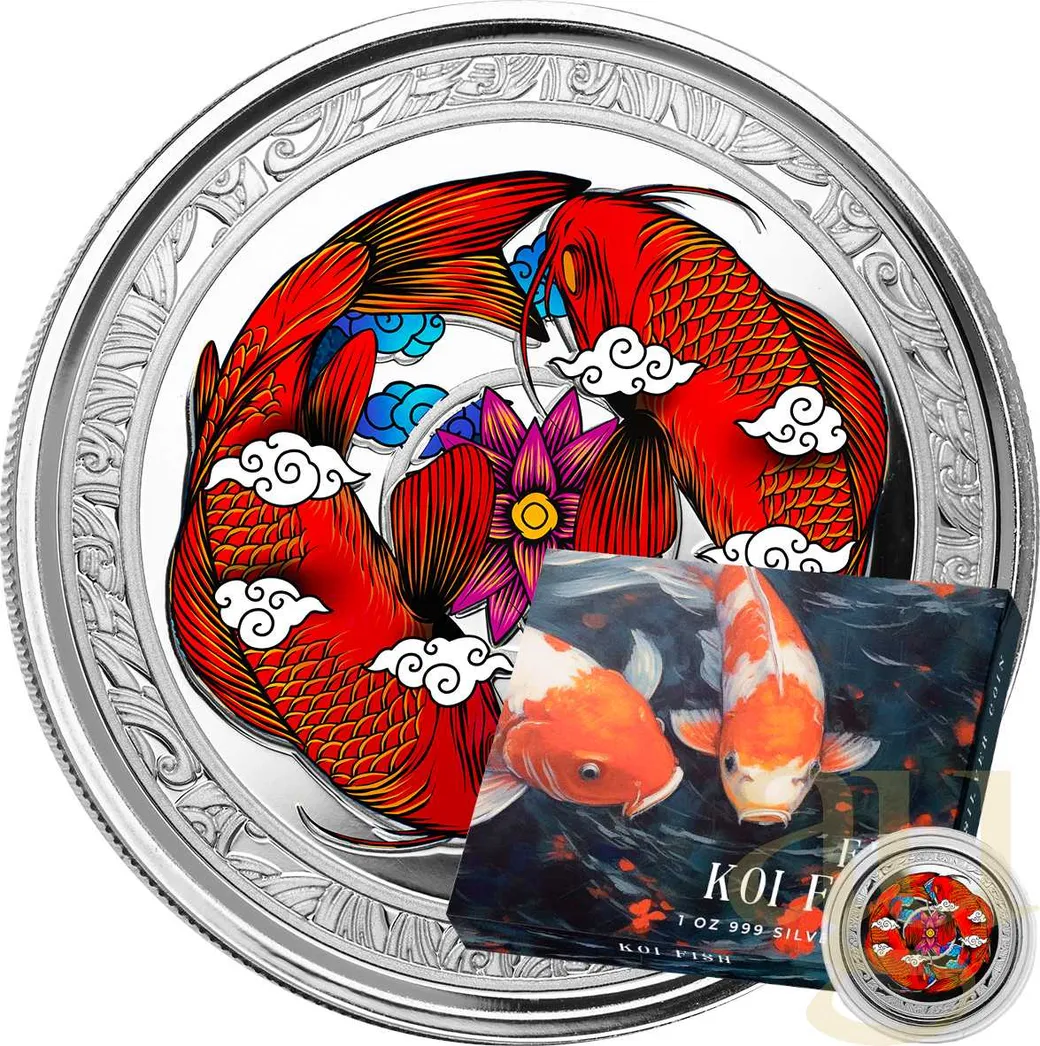 1 Unze Silbermünze Fiji Koi Fish 2023 - coloriert