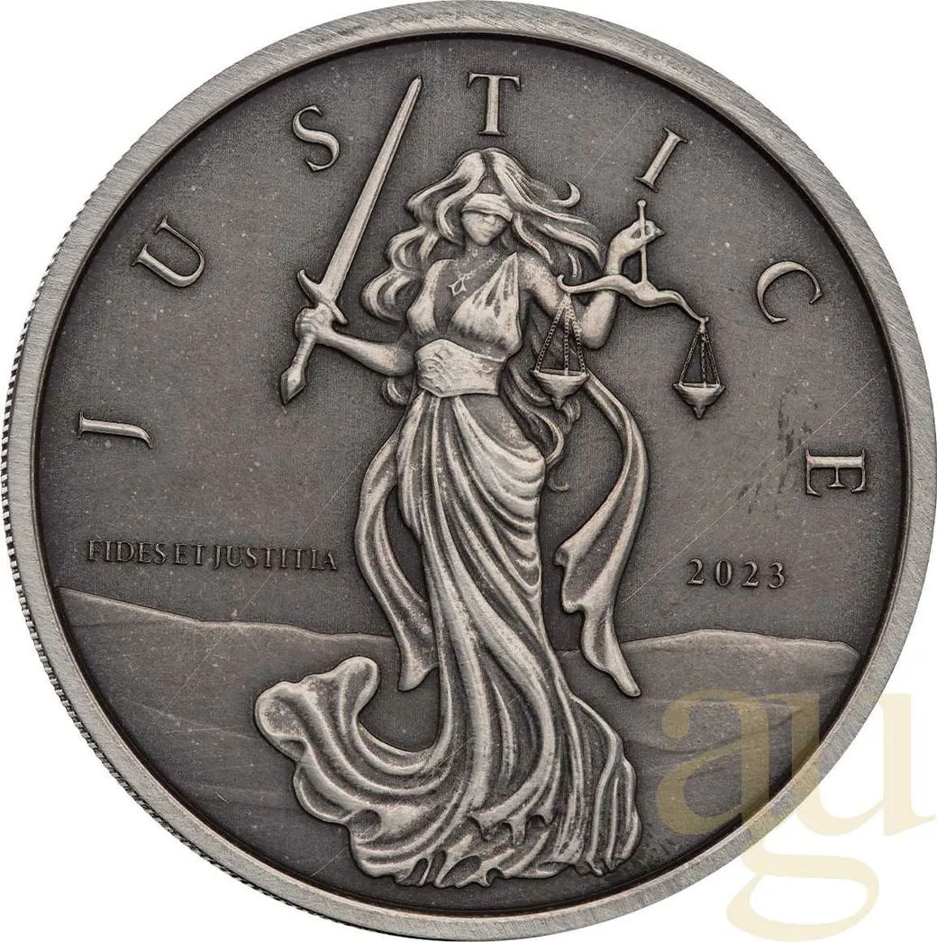 1 Unze Silbermünze Gibraltar Lady Justice 2023 - Antik Finish