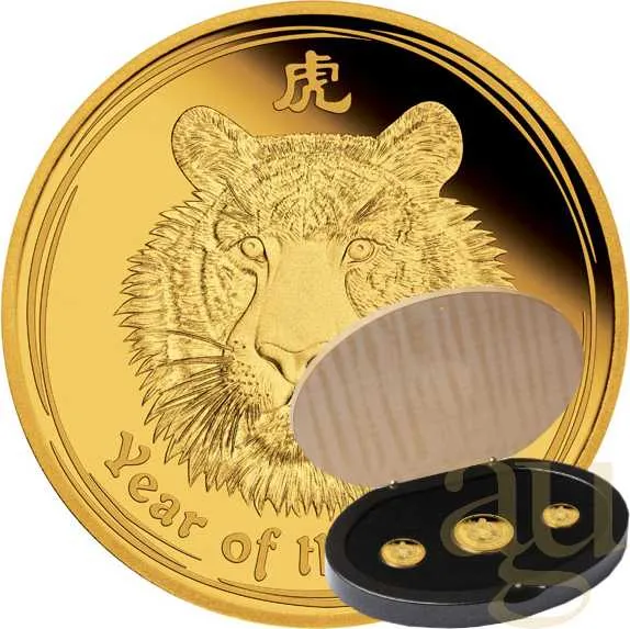 Australien Lunar II Tiger 2010 - polierte Platte - Three Coin Set