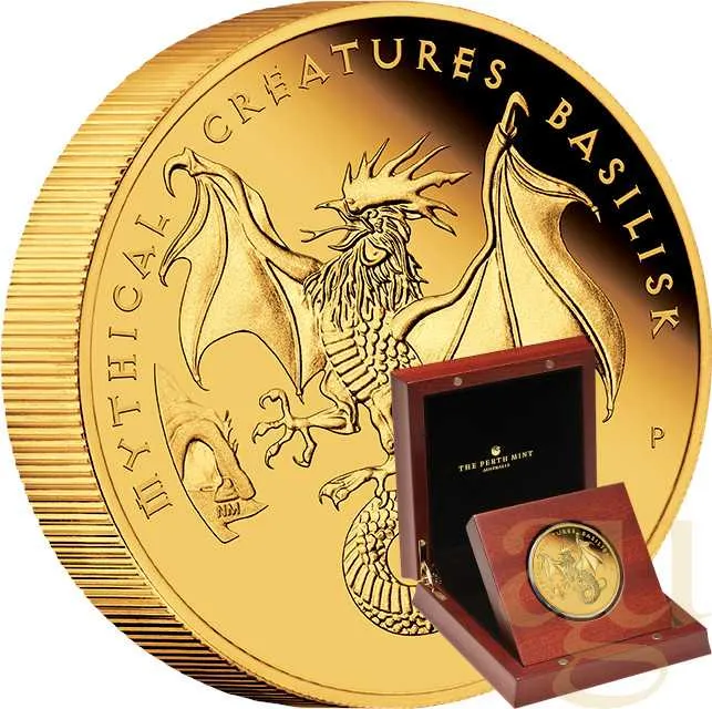 5 Unzen Goldmünze Australien Mythical Creatures Basilisk 2023 - polierte Platte