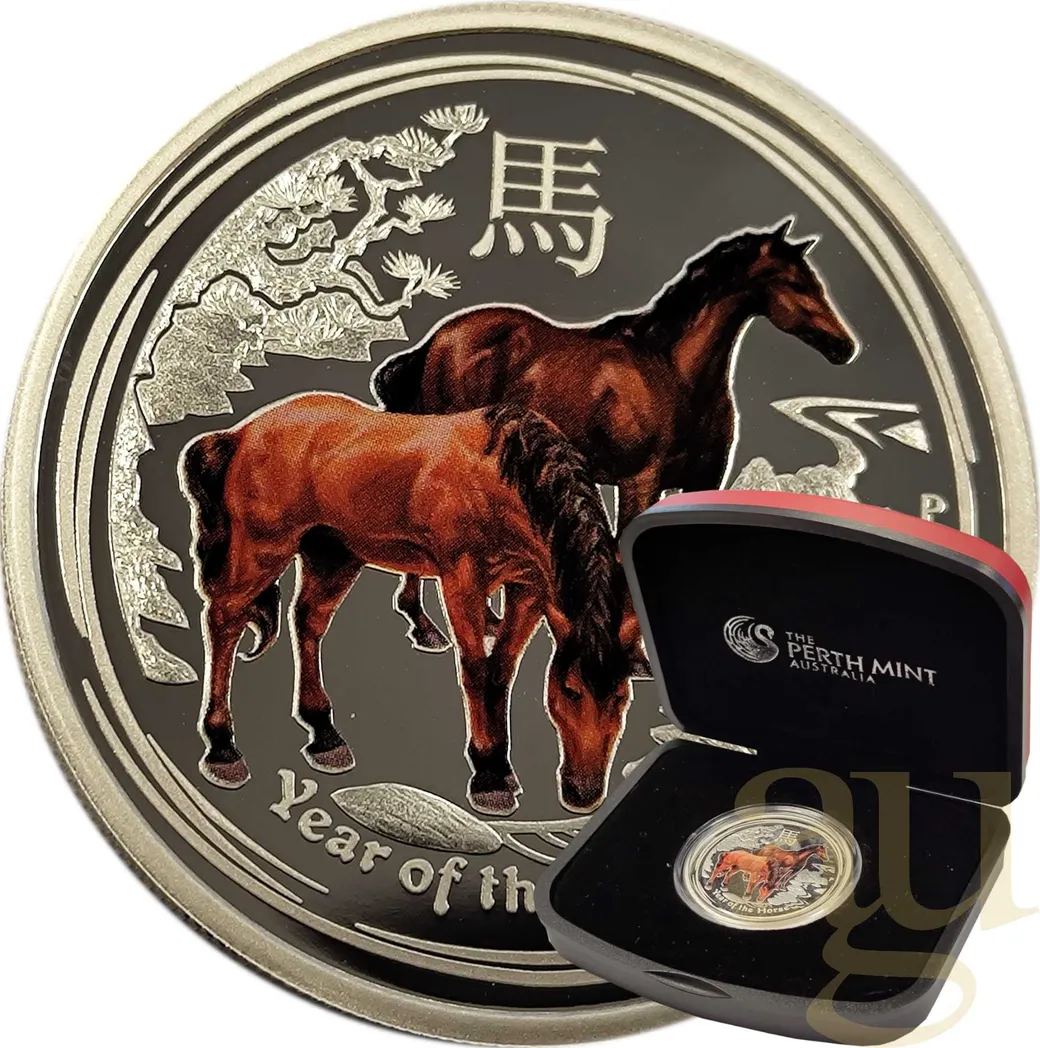 1/2 Unze Silbermünze Australien Lunar II Pferd 2014 proof - coloriert