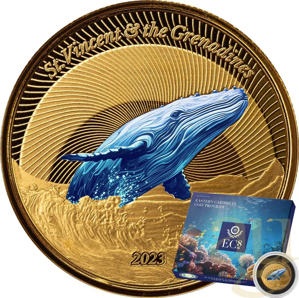 1 Unze Goldmünze EC8 St. Vincent & The Grenadines - Humpback Whale 2023 - coloriert