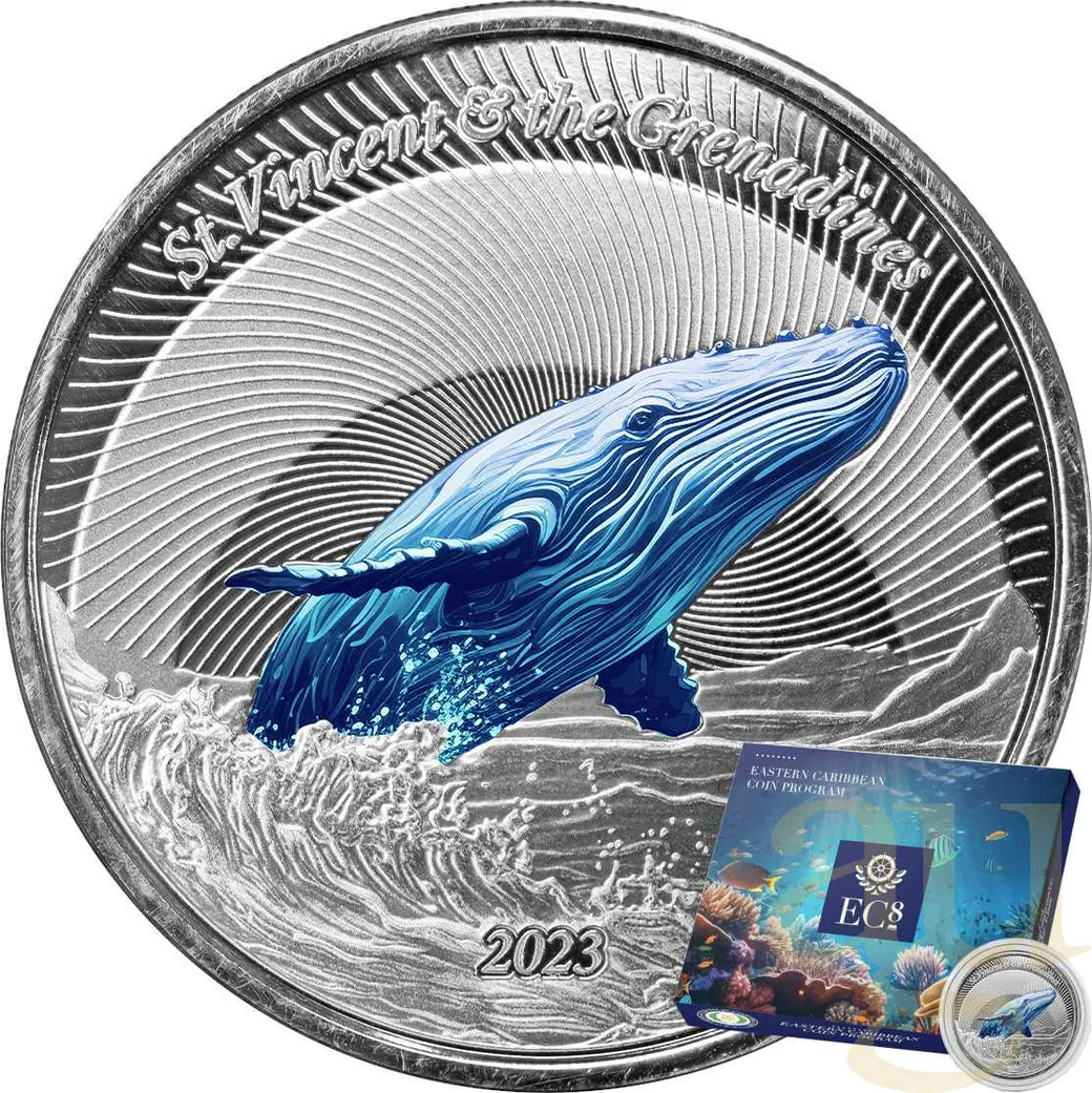 1 Unze Silbermünze EC8 St. Vincent & The Grenadines - Humpback Whale 2023 - coloriert
