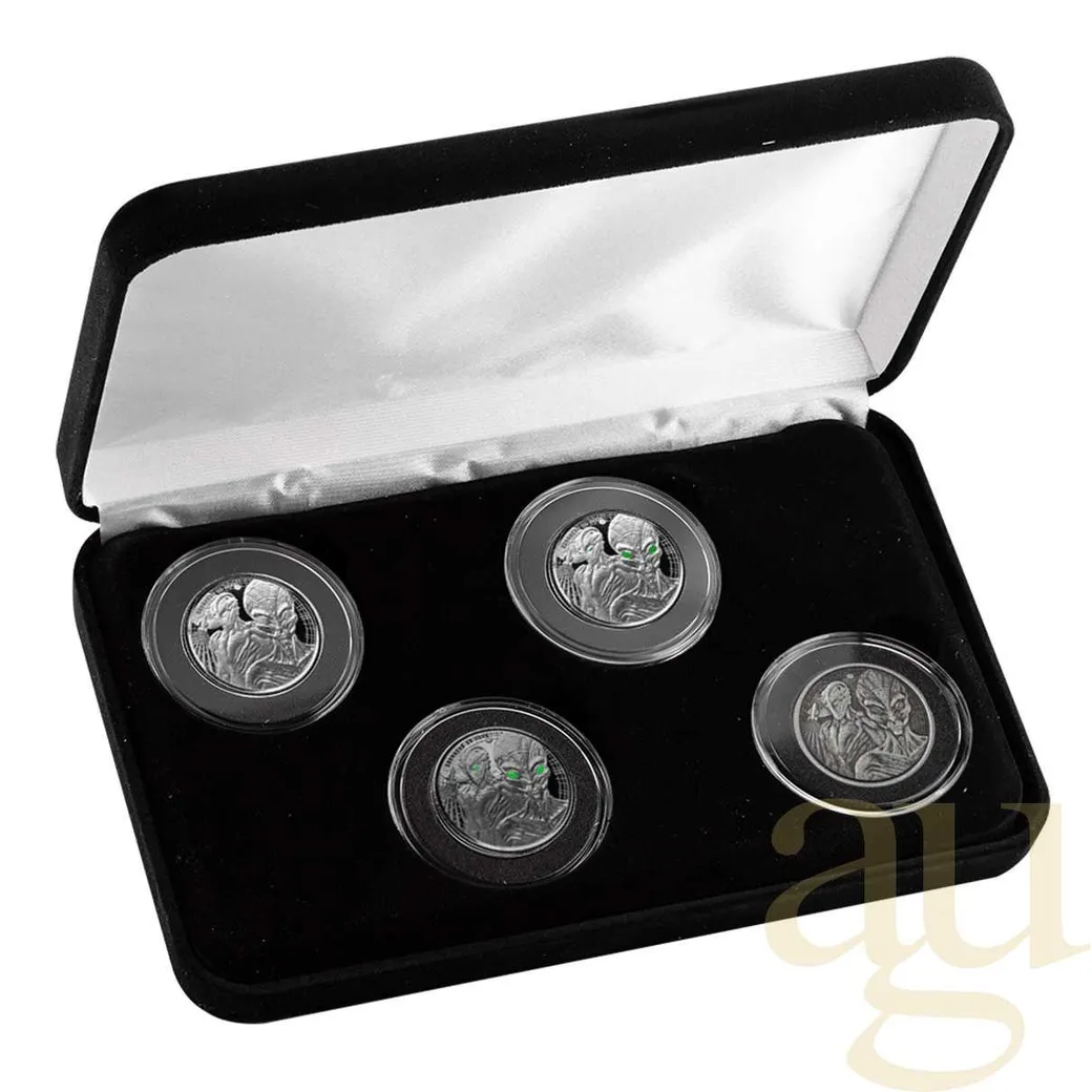 4x 1/2 Unze Afrika Ghana Alien Silbermünzen 2023 - Four Coin Set