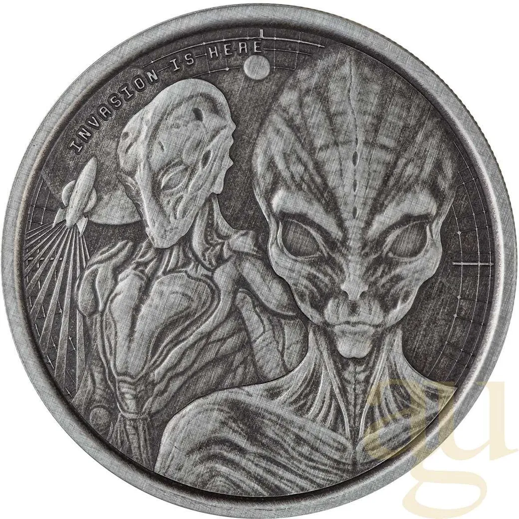1 Unze Silbermünze Afrika Ghana Alien 2023 - Antik Finish