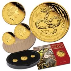 Lunar II "Jahr der Schlange" 2013 3-Coin-Set Gold Proof + Box + COA
