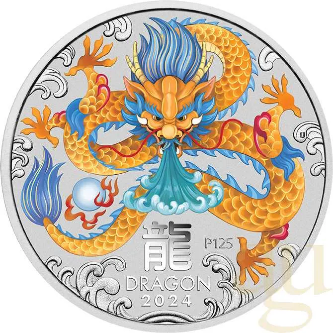 1/2 Unze Silbermünze Australien Lunar III Drache 2024 - coloriert