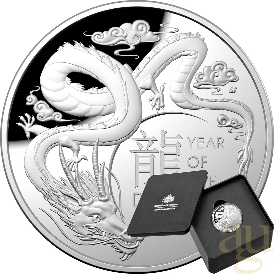 1 Unze Silbermünze Australien RAM Lunar Drache 2024 Domed - Proof