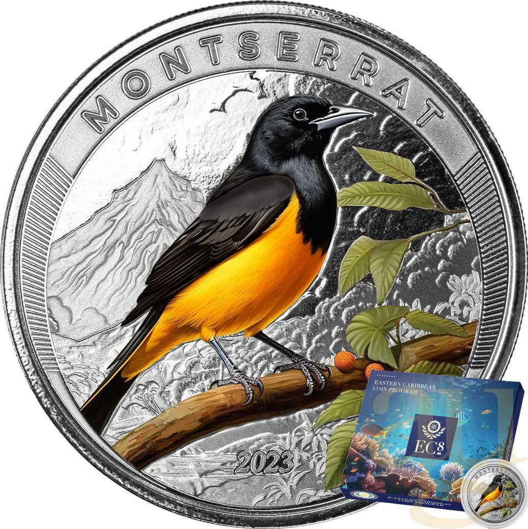 1 Unze Silbermünze EC8 Montserrat - Oriole Bird 2023 - coloriert