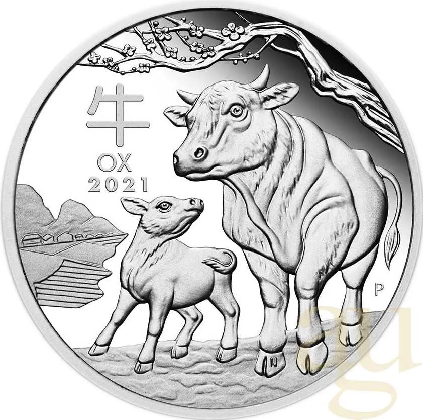 1/2 Unze Silbermünze Australien Lunar III Ochse 2021 - polierte Platte