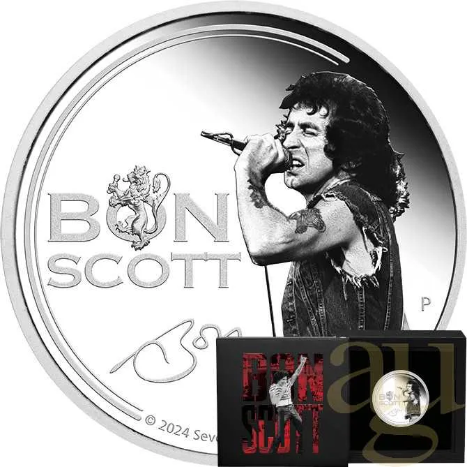 1 Unze Silbermünze Tuvalu Bon Scott 2024 - proof coloriert
