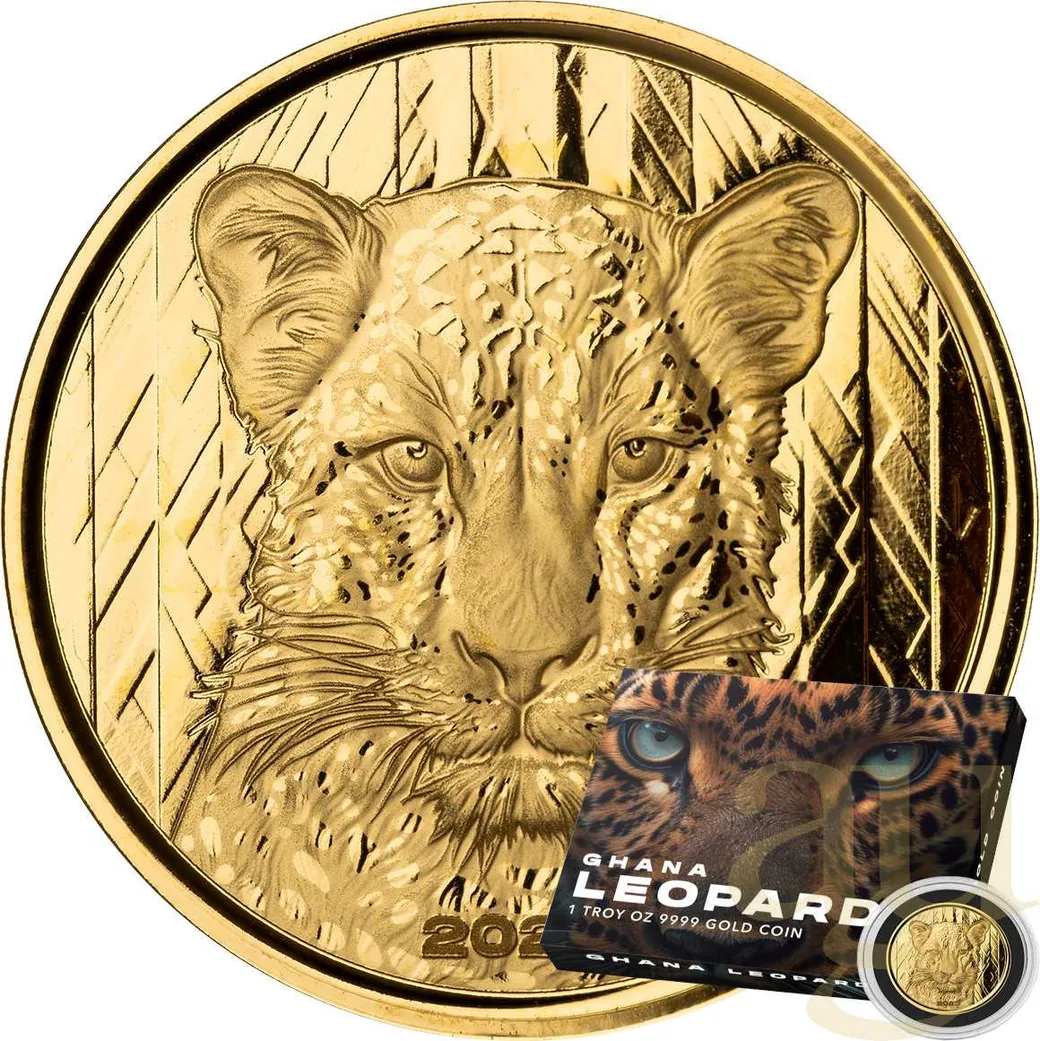 1 Unze Goldmünze Afrika Ghana Leopard 2023 - polierte Platte