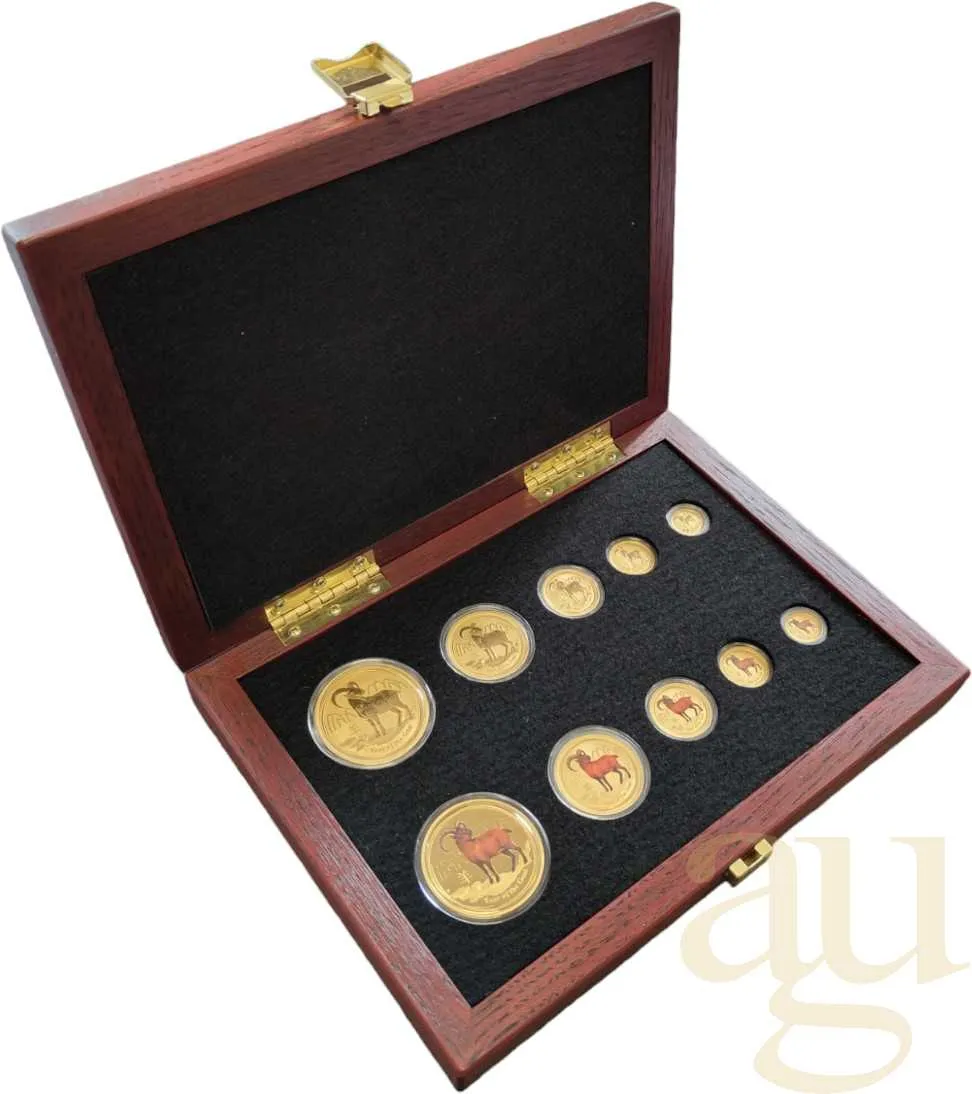 Goldmünzen Australien Lunar II Ziege 2015 - Ten Coin Set - coloriert / polierte Platte