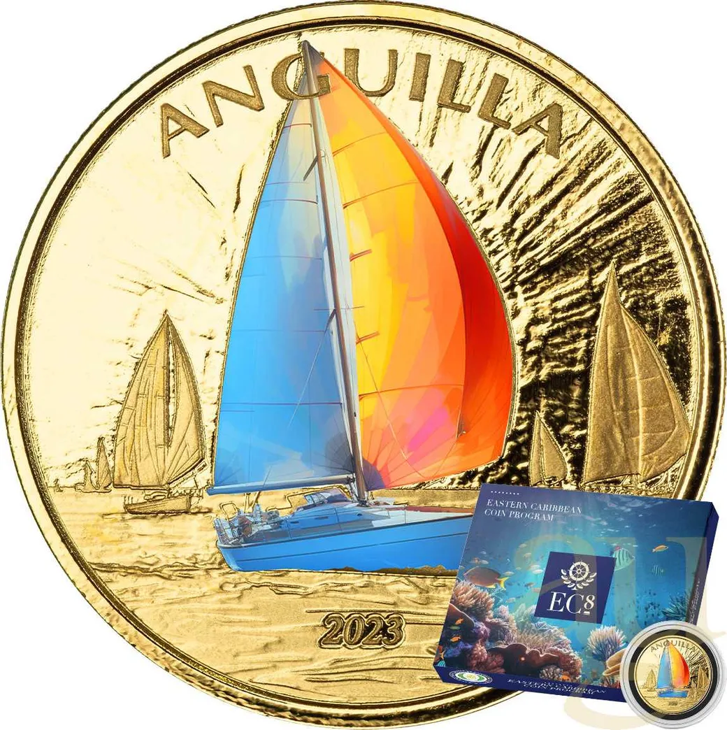 1 Unze Goldmünze EC8 Anguilla - Regatta 2023 - coloriert