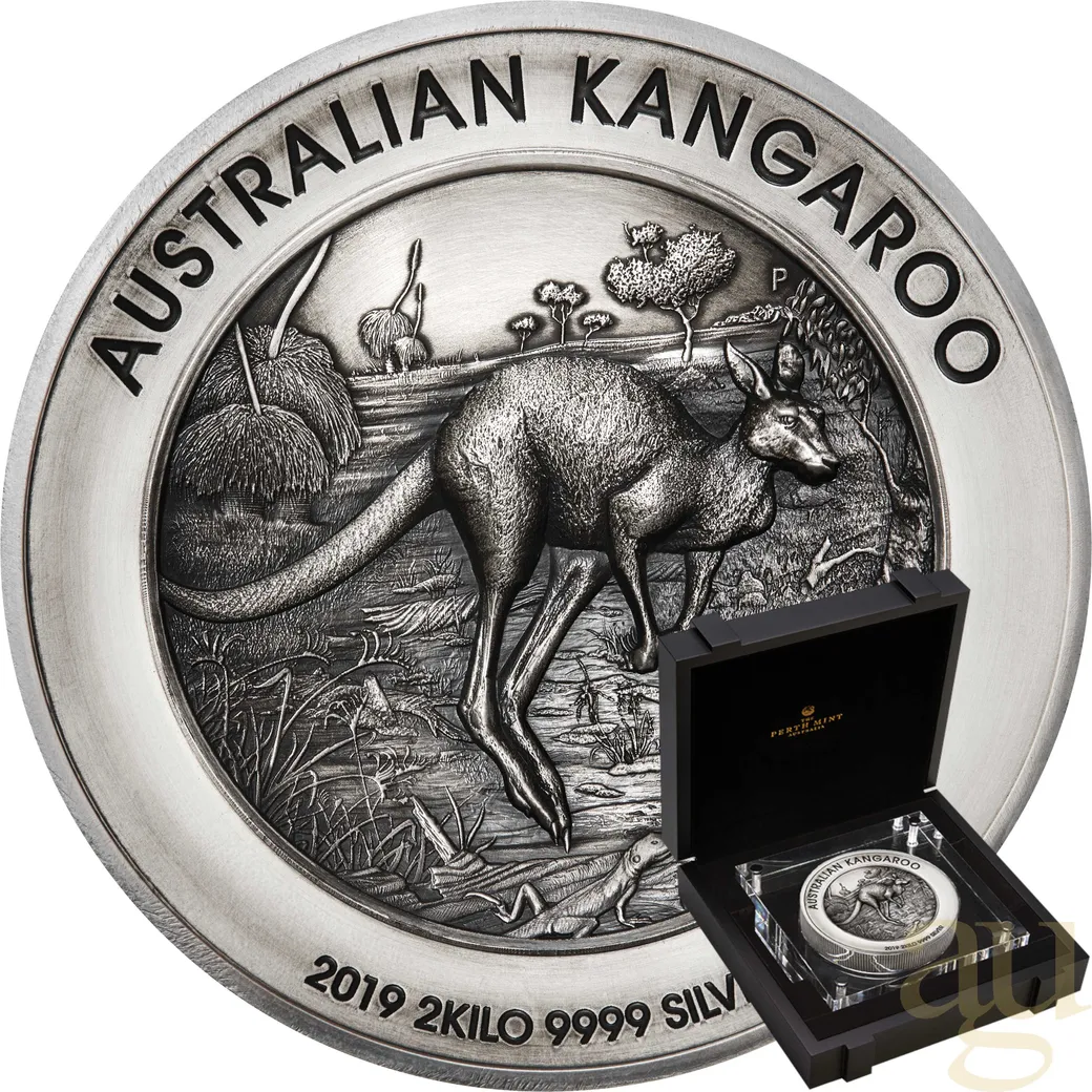 2 Kilogramm Silbermünze Australien Känguru 2019 - Antik Finish - High Relief
