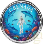 1 Unze Silbermünze EC8 Grenada - Shark Diver 2024 - coloriert