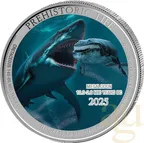 1 Unze Silbermünze Prehistoric Life II - Megalodon 2025 coloriert