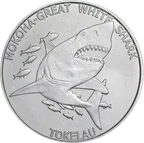 1 Unze Silbermünze Tokelau Mokoha Great white Shark - weißer Hai 2015