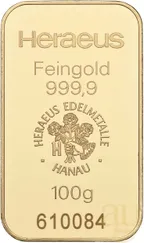 100 Gramm Goldbarren Heraeus
