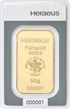 50 Gramm Goldbarren Heraeus