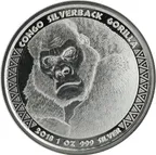 1 Unze Silbermünze Afrika Kongo Silberrücken Gorilla 2018