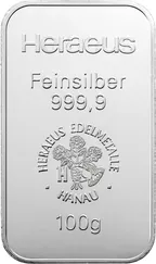 100 Gramm Silberbarren Heraeus
