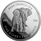 1 Unze Silbermünze Republic of Tschad Mandala Elefant 2019