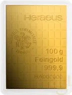 100 x 1g Gold Heraeus Combibarren / Goldtafel / Tafelbarren