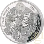 1 Unze Silbermünze Ruanda Lunar Ochse 2021 - polierte Platte