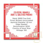 1 Unze Goldmünze Niue Celestial Animals - The Red Phoenix 2020
