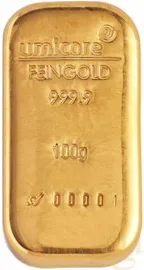 100 Gramm Goldbarren Umicore Gussbarren
