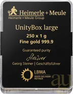 250 x 1 Gramm Goldbarren Heimerle + Meule UnityBox