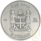 5 Unzen Silbermünze Fiji Cats 2022 - Antik Finish
