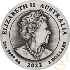 2 Unzen Silbermünze Australien Drache 2022 - Antik Finish