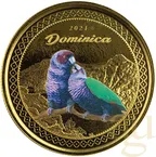 1 Unze Goldmünze EC8 Dominica - Parrots 2021 - coloriert