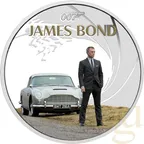 1 Unze Silbermünze Tuvalu James Bond 007 - Daniel Craig & Aston Martin DB5 2024  - proof coloriert