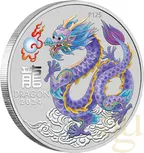 1 Unze Silbermünze Australien Lunar III Drache 2024 ANDA Special lila coloriert - Coincard