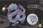 1 Unze Silbermünze Australien Lunar III Drache 2024 ANDA Special lila coloriert - Coincard