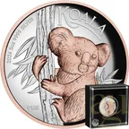 5 Unzen Silbermünze Australien Koala 2024 - High Relief - polierte Platte - rosè vergoldet