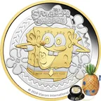 2 Unzen Silbermünze Tuvalu Spongebob Schwammkopf 2024 teilvergoldet - polierte Platte