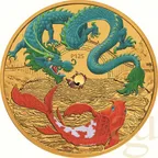1 Unze Goldmünze Australien Drache & Koi 2024 - Rot coloriert