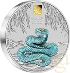 1 Kilogramm Silbermünze Australien Lunar III Schlange 2025 - coloriert mit 1g Gold Privy Mark