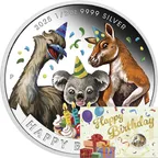 1/2 Unze Silbermünze Australien Happy Birthday - polierte Platte - coloriert - Coincard