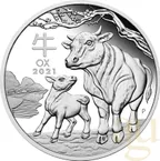 1 Unze Silbermünze Australien Lunar III Ochse 2021 - polierte platte