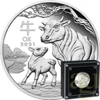 1 Unze Silbermünze Australien Lunar III Ochse 2021 - polierte platte