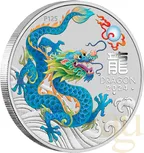 1 Unze Silbermünze Australien Lunar III Drache 2024 ANDA Special petrol coloriert - Coincard