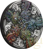 5 Unzen Silbermünze Tuvalu - Der Drache und die fünf Elemente 2024 - Antik Finish - coloriert