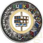 2 Unzen Silbermünze Tuvalu - 50 Jahre Rubik's Cube 2024 - Antik Finish - coloriert