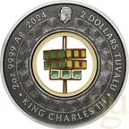 2 Unzen Silbermünze Tuvalu - 50 Jahre Rubik's Cube 2024 - Antik Finish - coloriert